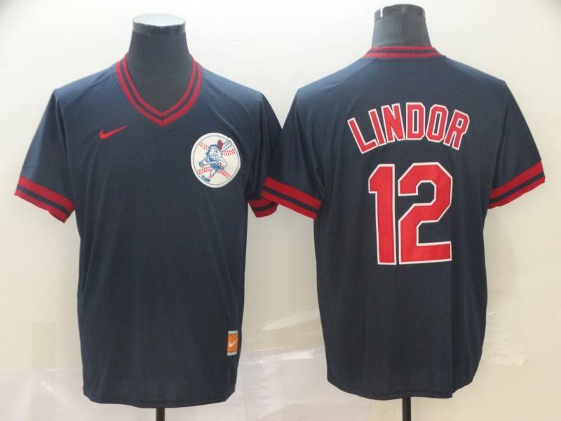 Cleveland Indians Dark Blue Retro MLB Jersey