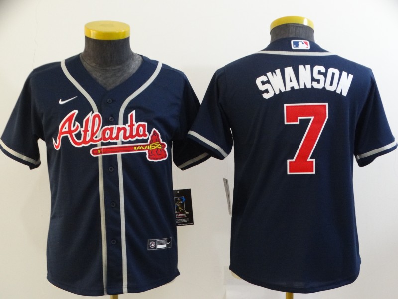 Kids Atlanta Braves Dark Blue #7 SWANSON MLB Jersey