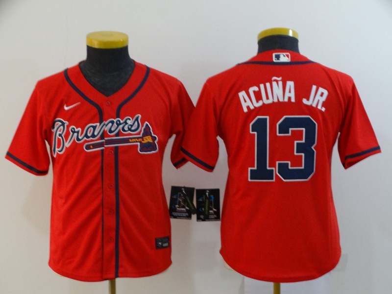 Kids Atlanta Braves Red #13 ACUNA JR. MLB Jersey