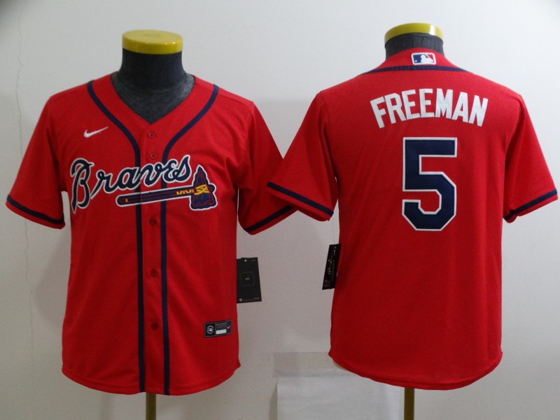 Kids Atlanta Braves Red #5 FREEMAN MLB Jersey