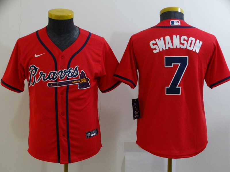 Kids Atlanta Braves Red #7 SWANSON MLB Jersey