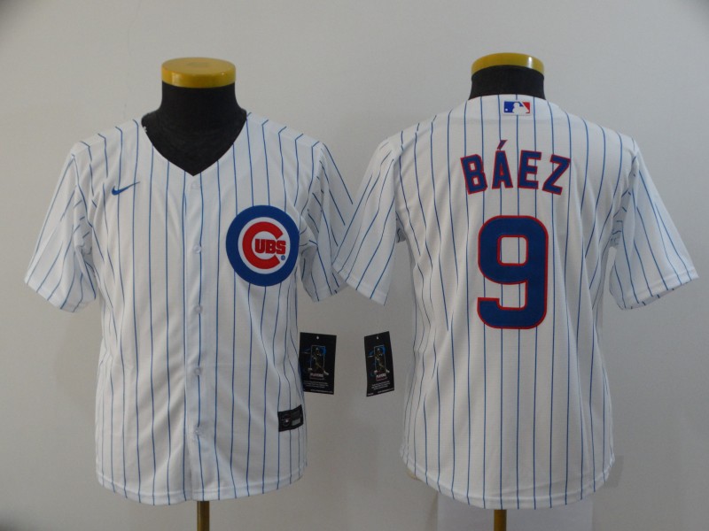 Kids Chicago Cubs White #9 BAEZ MLB Jersey