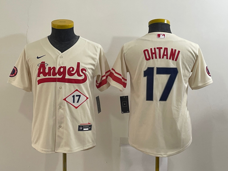 Kids Los Angeles Angels Cream #17 OHTANI MLB Jersey 02