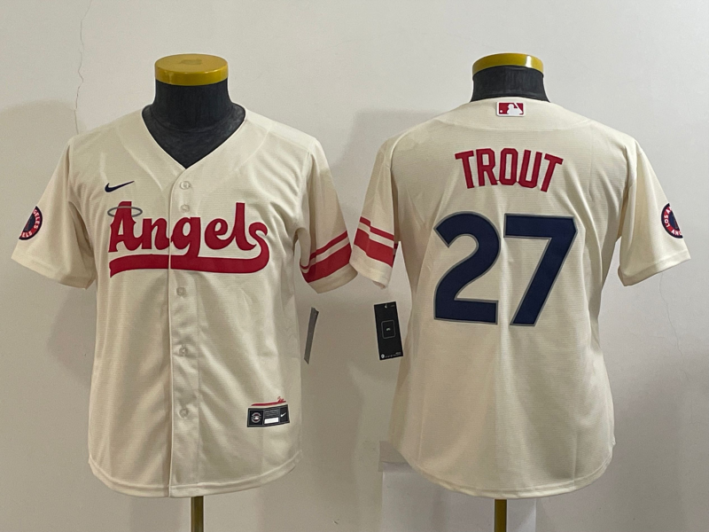 Kids Los Angeles Angels Cream #27 TROUT MLB Jersey