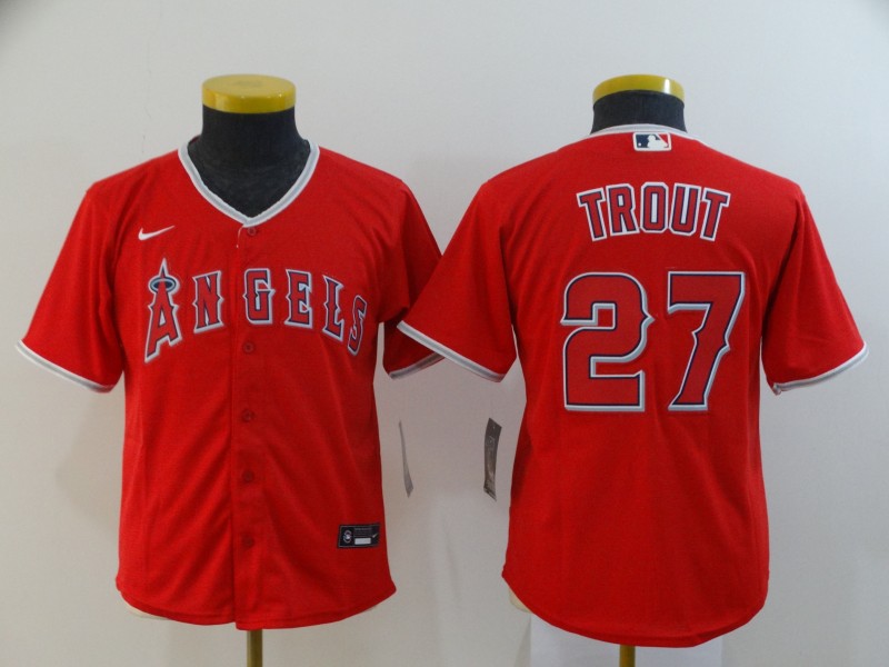 Kids Los Angeles Angels Red #27 TROUT MLB Jersey