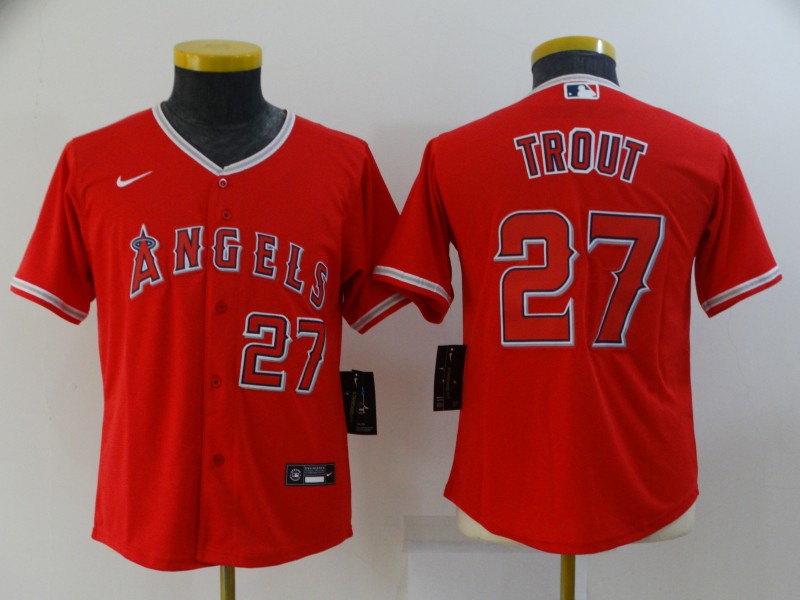 Kids Los Angeles Angels Red #27 TROUT MLB Jersey 02