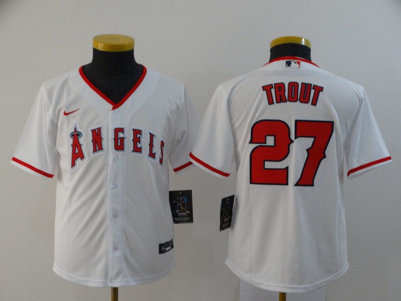 Kids Los Angeles Angels White #27 TROUT MLB Jersey