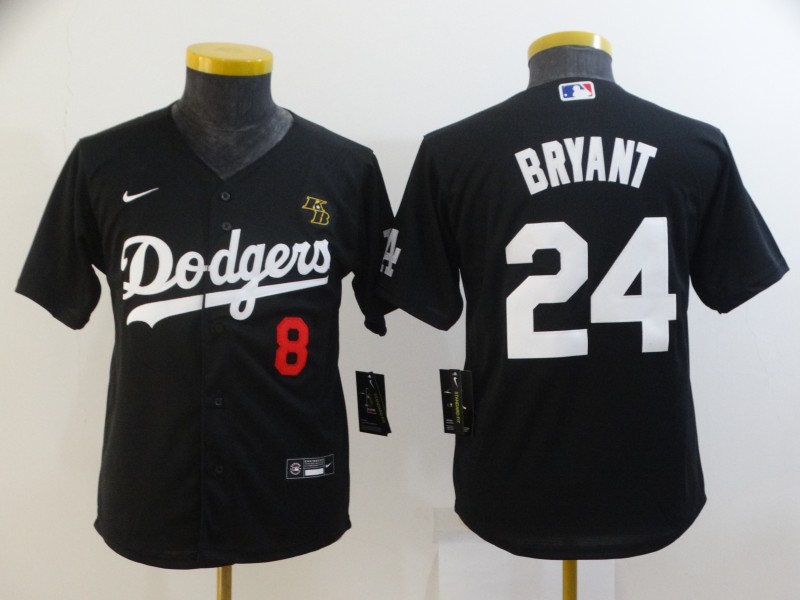 Kids Los Angeles Dodgers Black #8 #24 BRYANT MLB Jersey