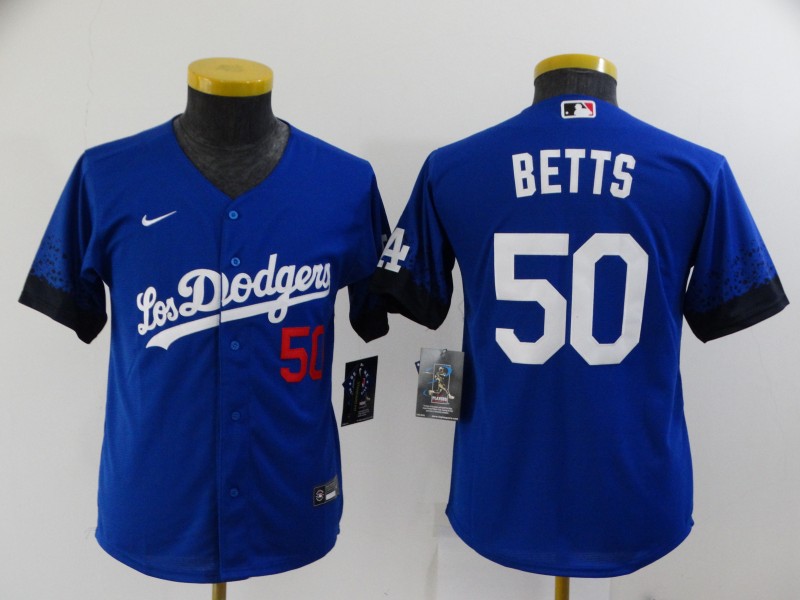 Kids Los Angeles Dodgers Blue #50 BETTS MLB Jersey 02