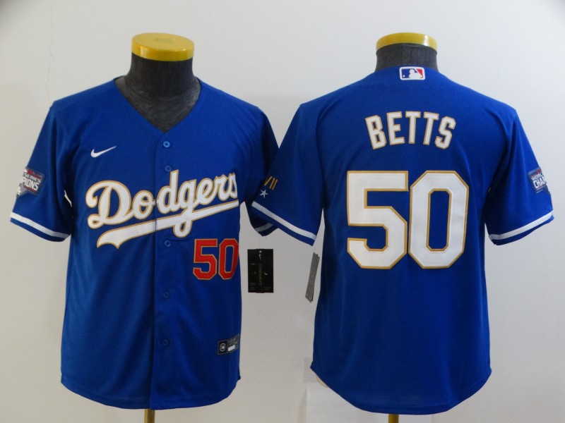 Kids Los Angeles Dodgers Blue #50 BETTS MLB Jersey 03
