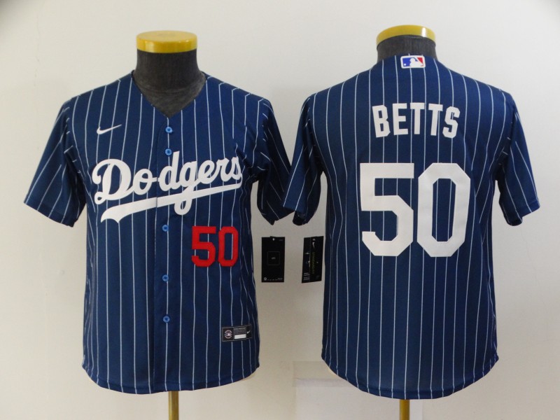 Kids Los Angeles Dodgers Dark Blue #50 BETTS Retro MLB Jersey