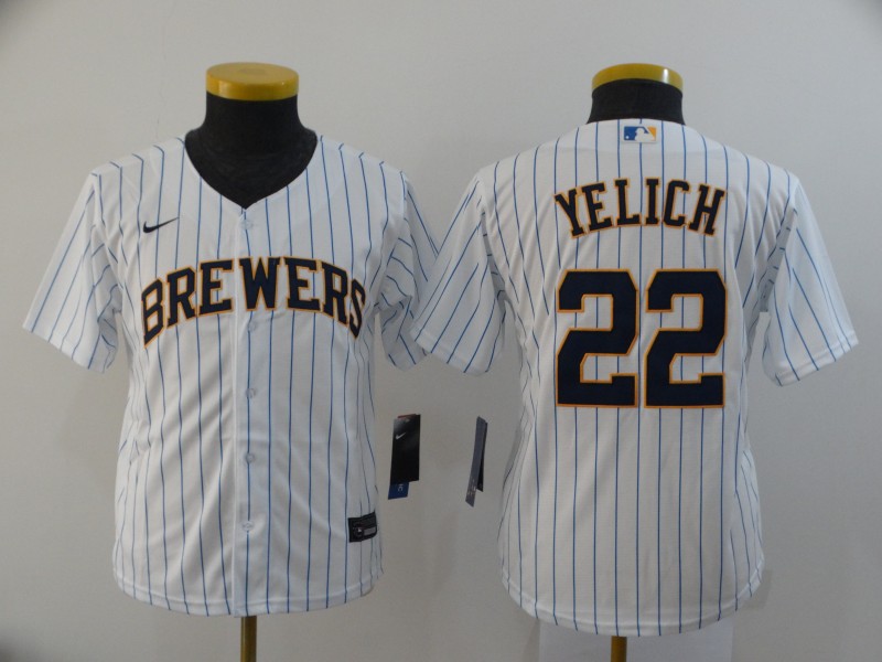 Kids Milwaukee Brewers White #22 YELICH MLB Jersey