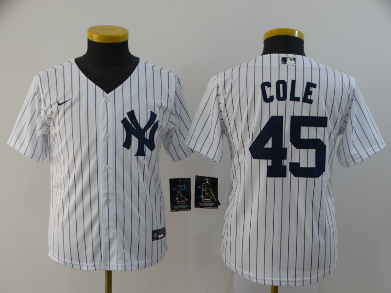 Kids New York Yankees White #45 COLE MLB Jersey