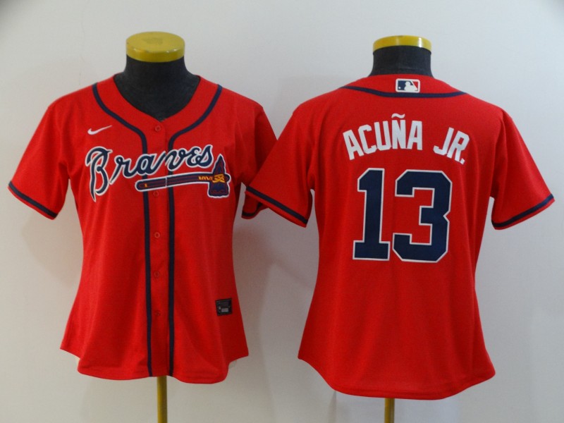 Atlanta Braves #13 ACUNA JR. Red Women MLB Jersey