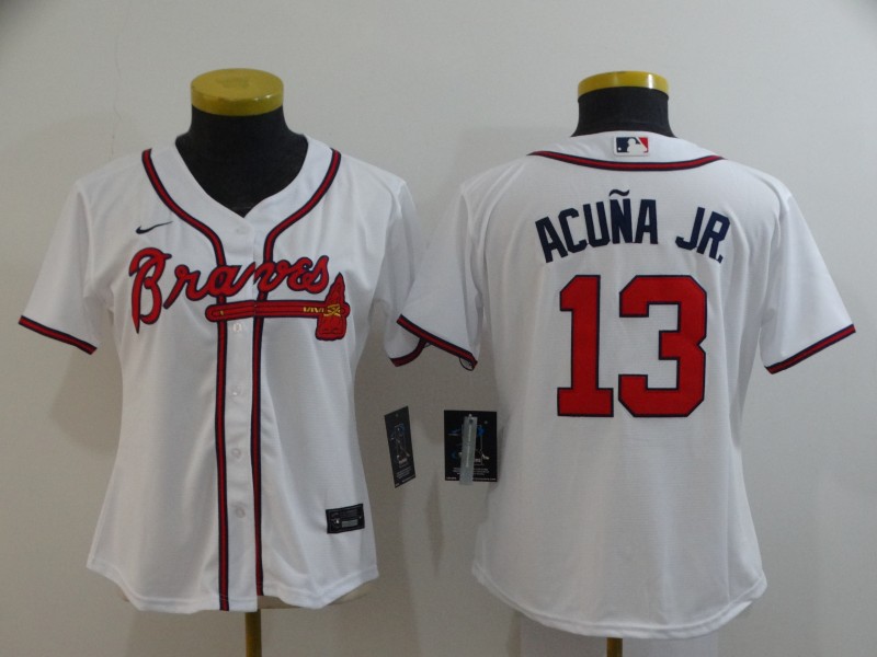 Atlanta Braves #13 ACUNA JR. White Women MLB Jersey
