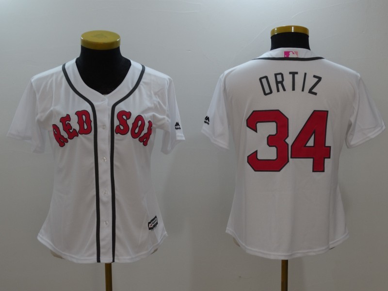 Boston Red Sox #34 ORTIZ White Women MLB Jersey