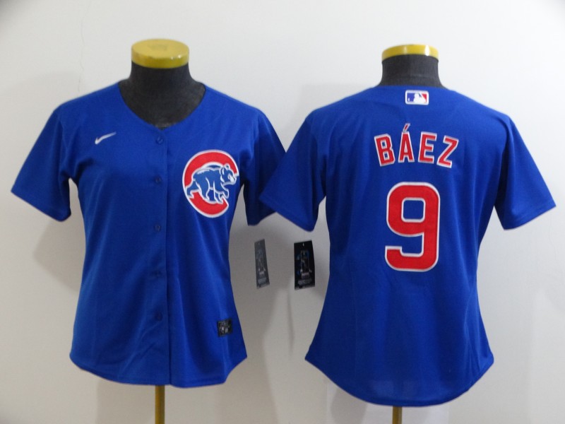 Chicago Cubs #9 BAEZ Blue Women MLB Jersey