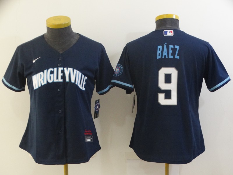 Chicago Cubs #9 BAEZ Dark Blue Women MLB Jersey