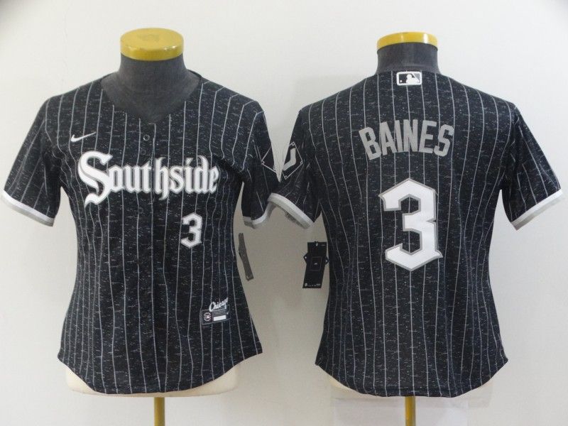 Chicago White Sox #3 BAINES Black Women MLB Jersey