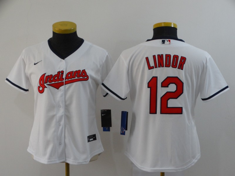 Cleveland Indians #12 LINDOR White Women MLB Jersey