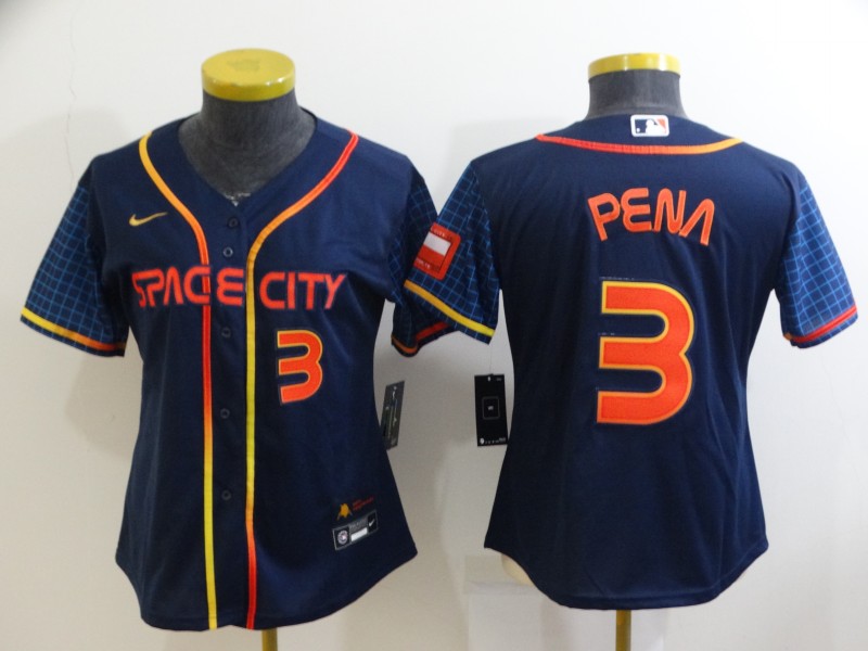 Houston Astros Dark Blue #3 PENA Women MLB Jersey 02