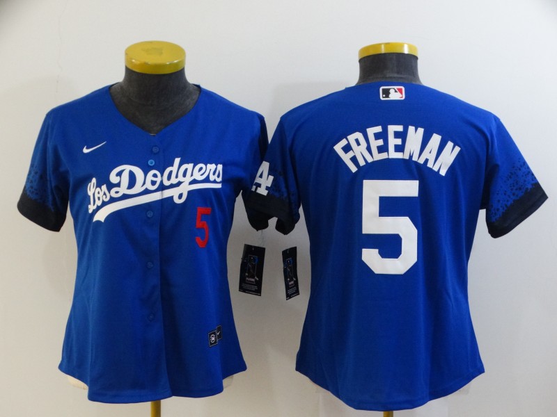 Los Angeles Dodgers Blue #5 FREEMAN Women MLB Jersey 03