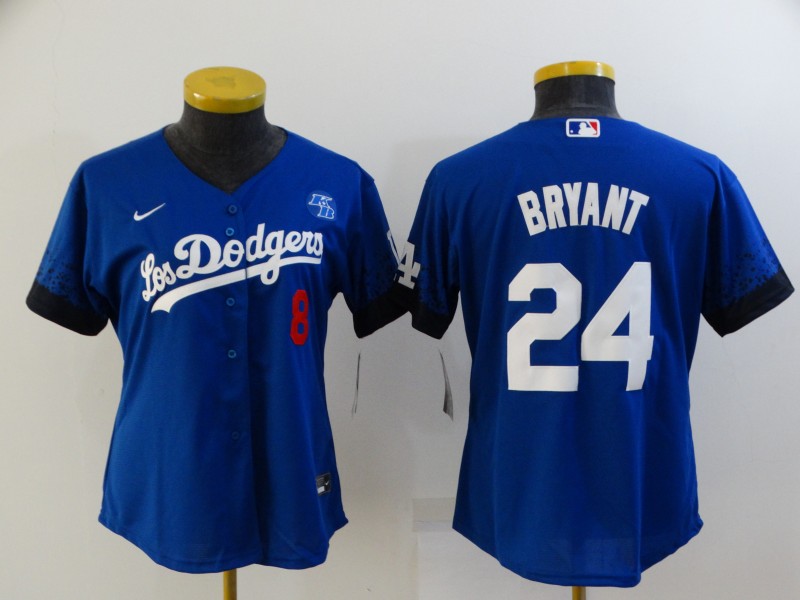 Los Angeles Dodgers Blue #8 #24 BRYANT Women MLB Jersey 02