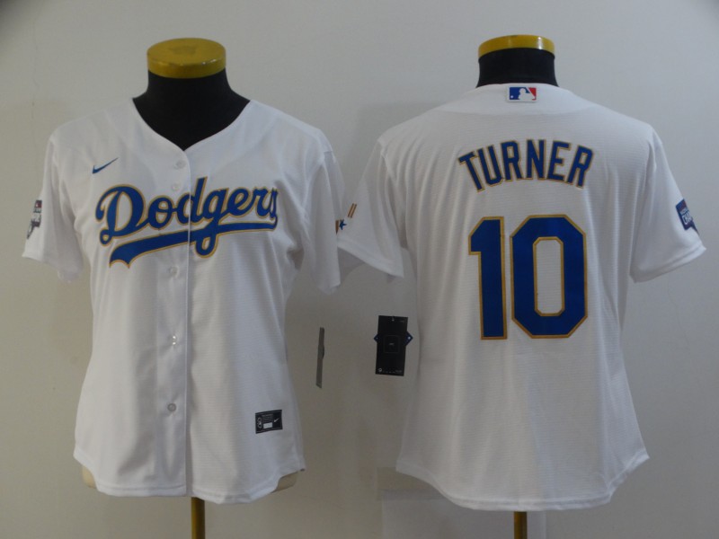 Los Angeles Dodgers #10 TURNER White Champion Women MLB Jersey