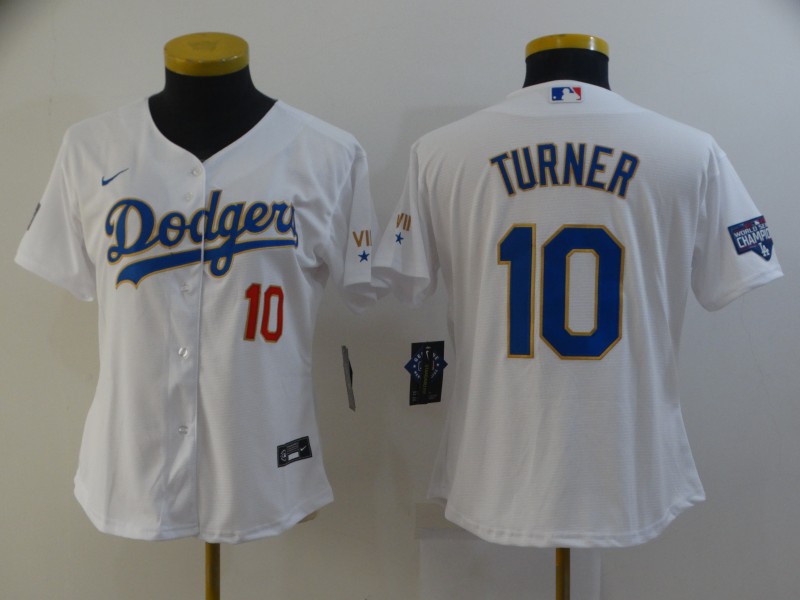 Los Angeles Dodgers #10 TURNER White Champion Women MLB Jersey 02