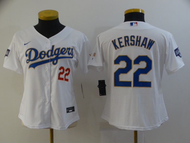 Los Angeles Dodgers #22 KERSHAW White Champion Women MLB Jersey 02