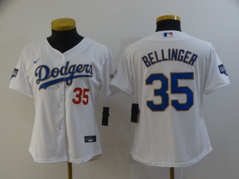 Los Angeles Dodgers #35 BELLINGER White Champion Women MLB Jersey 02