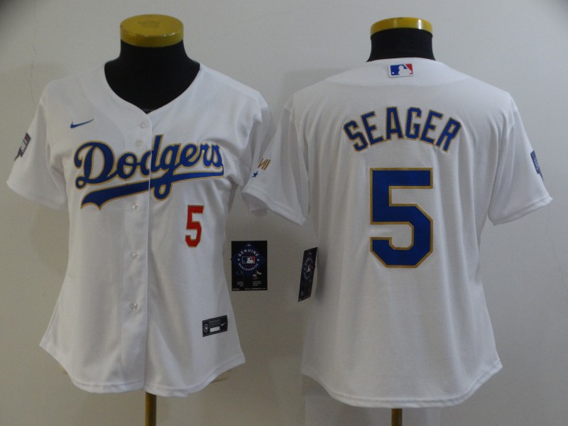 Los Angeles Dodgers #5 SEAGER White Champion Women MLB Jersey 02