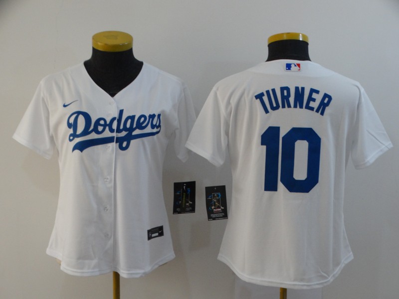 Los Angeles Dodgers #10 TURNER White Women MLB Jersey