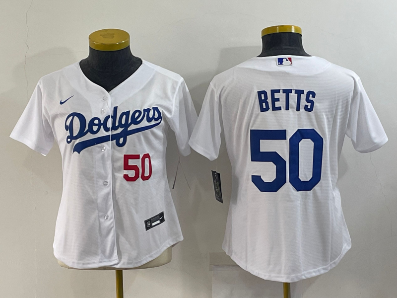 Los Angeles Dodgers White #50 BETTS Women MLB Jersey 02