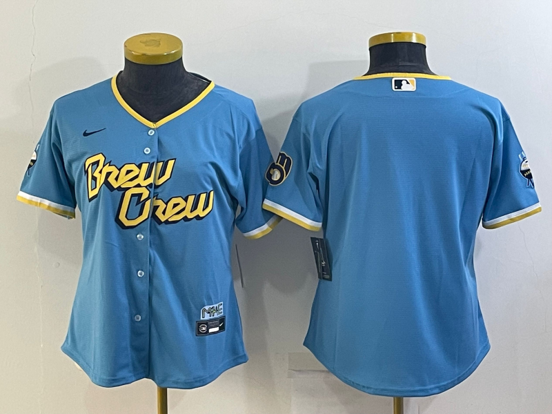 Milwaukee Brewers Blue Custom Women MLB Jersey