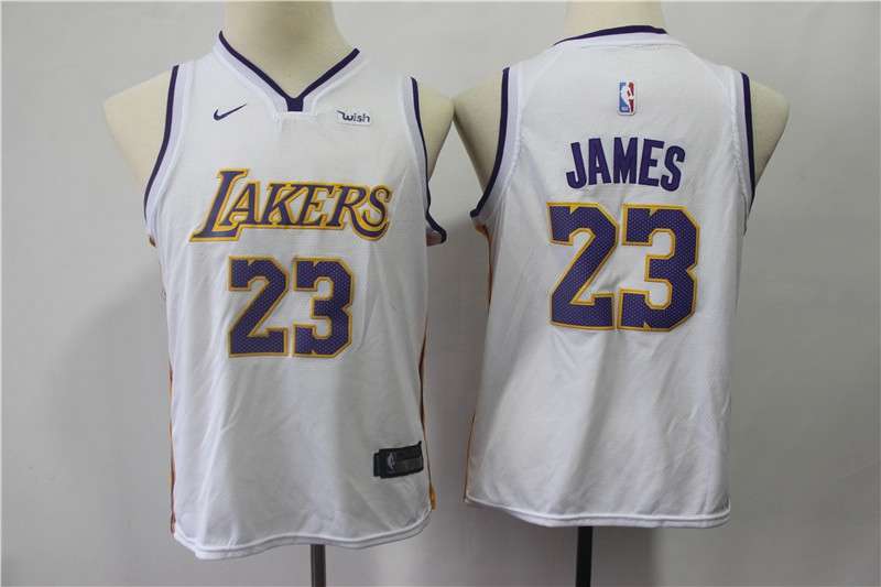 Los Angeles Lakers White JAMES #23 Young NBA Jersey 02 (Stitched)