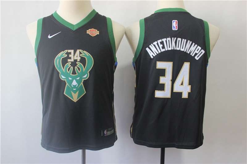 Milwaukee Bucks Black ANTETOKOUNMPO #34 Young NBA Jersey (Stitched)