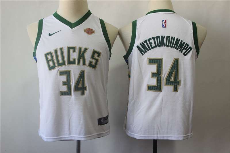 Milwaukee Bucks White ANTETOKOUNMPO #34 Young NBA Jersey (Stitched)