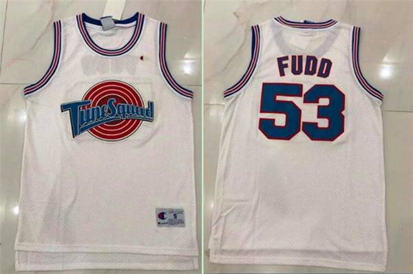 Movie Space Jam White #53 FUDD Basketball Jersey (Stitched)