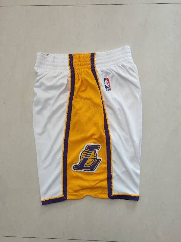 Los Angeles Lakers White Basketball Shorts 03