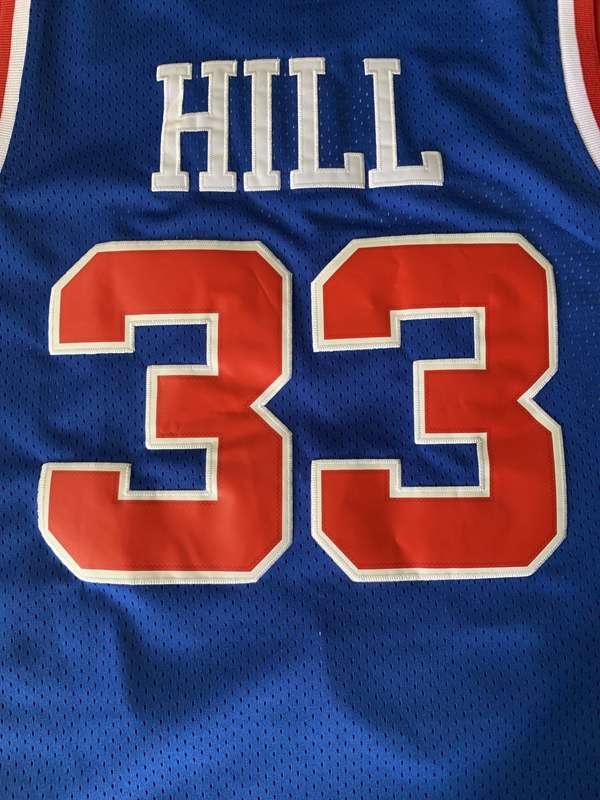 Detroit Pistons Blue #33 HILL Classics Basketball Jersey (Stitched)
