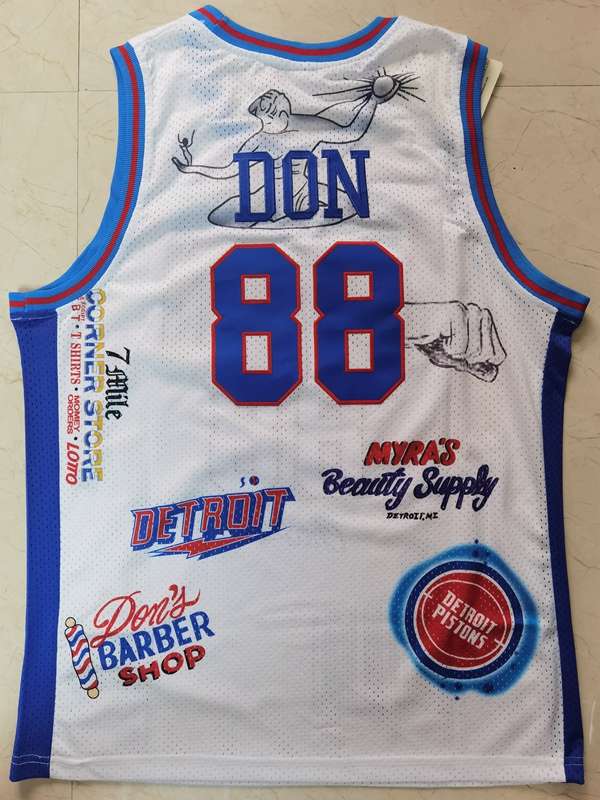 Detroit Pistons White #88 DON Basketball Jersey (Stitched)