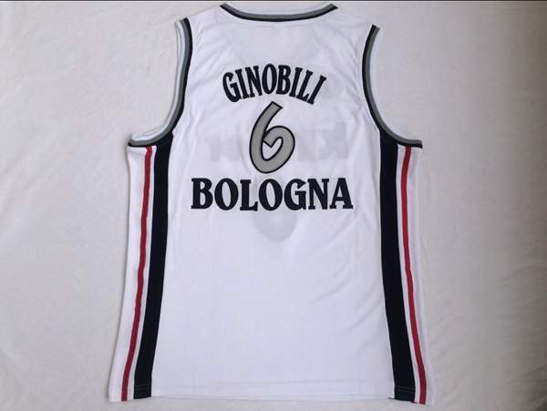 Bologna White #6 GINOBILI Basketball Jersey (Stitched)