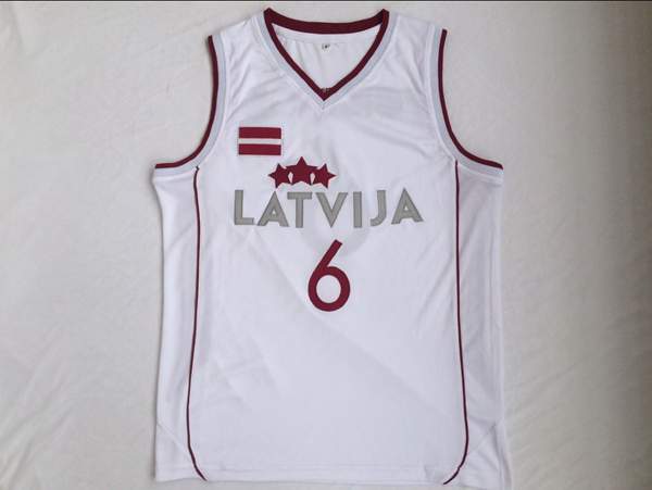 Latvija White #6 PORZINGIS Basketball Jersey (Stitched)