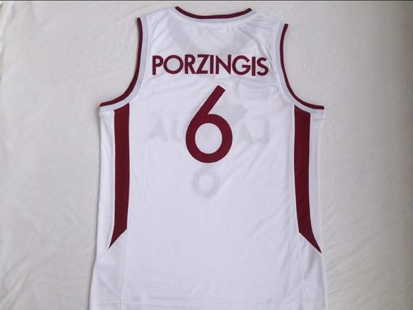 Latvija White #6 PORZINGIS Basketball Jersey (Stitched)