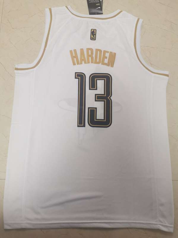 Houston Rockets 2020 White Gold #13 HARDEN Basketball Jersey (Stitched)