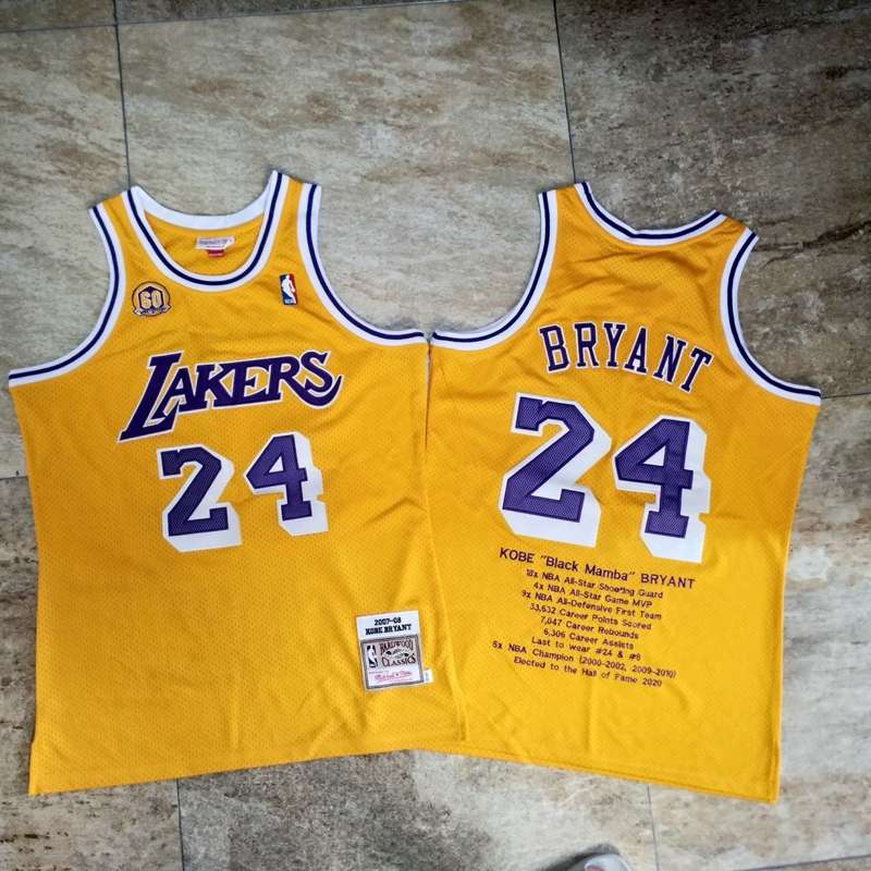 Los Angeles Lakers 2007/08 Yellow #24 BRYANT Classics Basketball Jersey 02 (Closely Stitched)