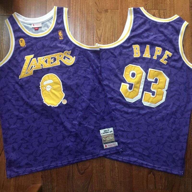 Los Angeles Lakers 1996/97 Purple #93 BAPE Classics Basketball Jersey (Closely Stitched)