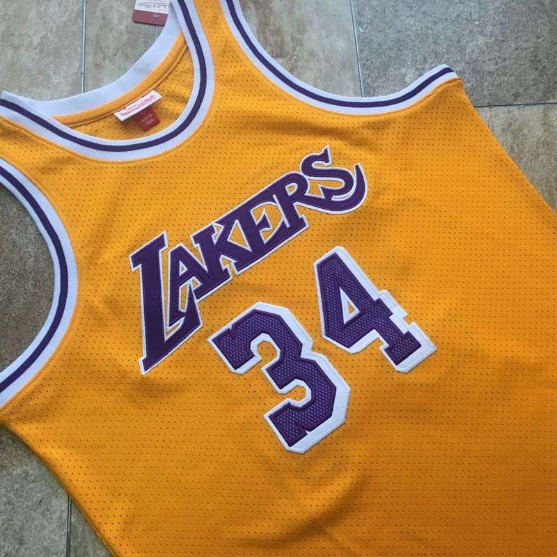 Los Angeles Lakers 1996/97 Yellow #34 ONEAL Classics Basketball Jersey (Closely Stitched)