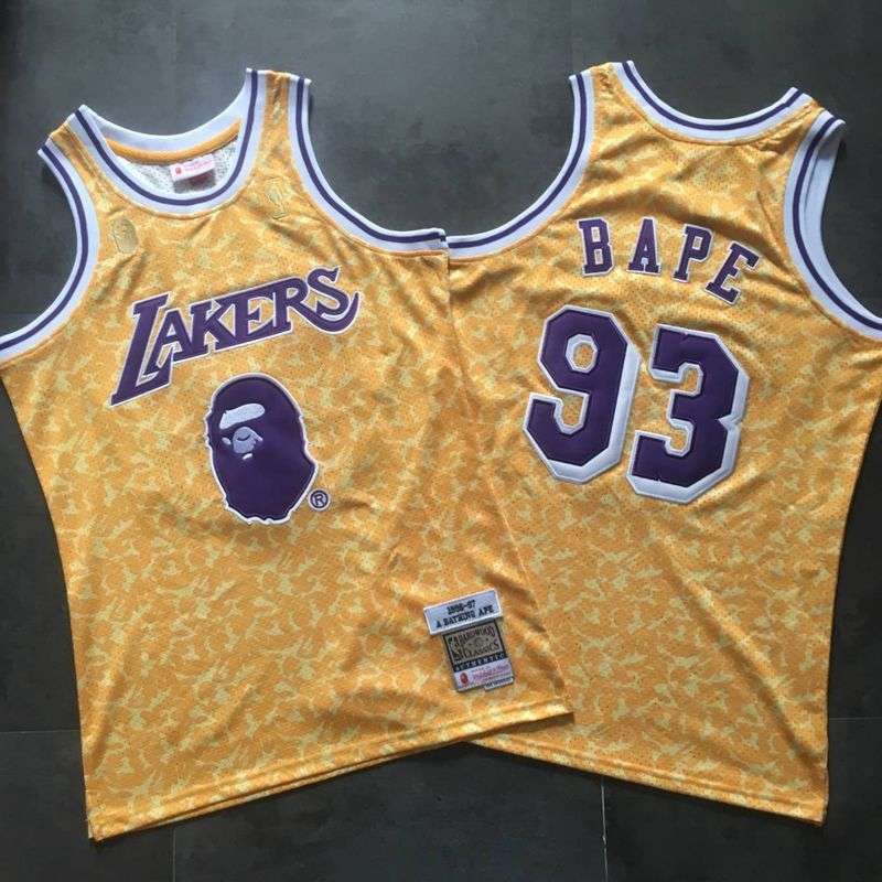 Los Angeles Lakers 1996/97 Yellow #93 BAPE Classics Basketball Jersey (Closely Stitched)